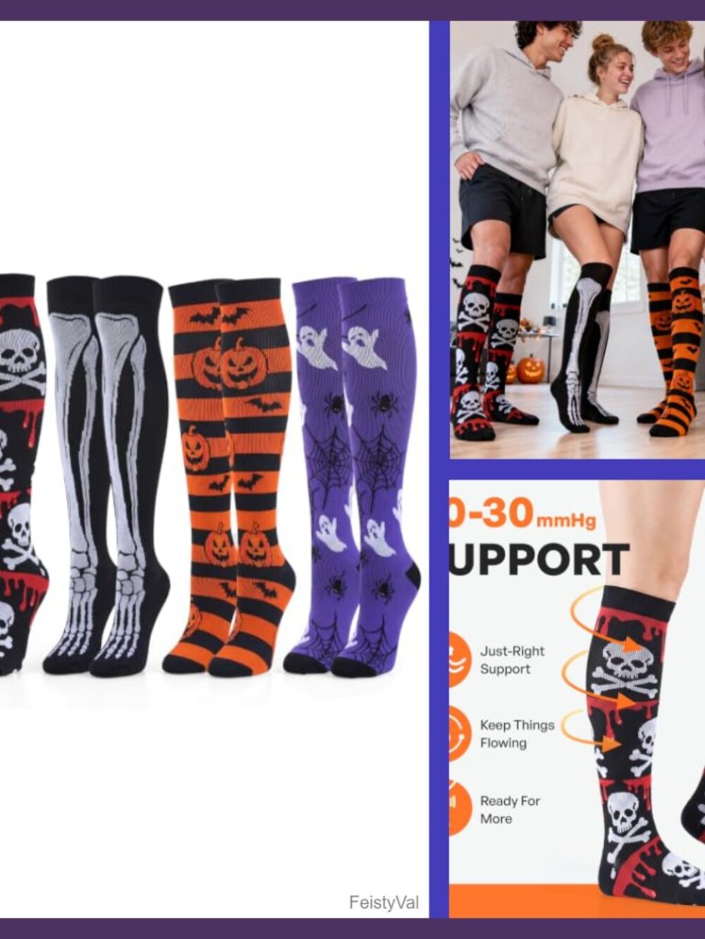 Giggling Getup 4 Pc Compression Socks Knee High Novelty Socks